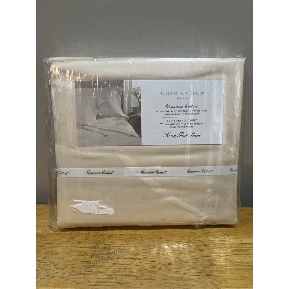 Charter‎ Club Luxury King Cream Flat Sheet, 550 TC Gossamer Cotton Ivory